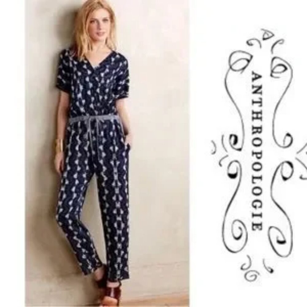 Anthropologie Velvet by Graham & Spencer Blue Jumpsuit M